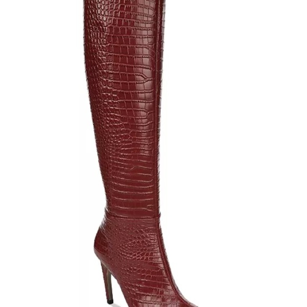 Sam Edelman Burgundy Croc-Embossed Heeled Boots